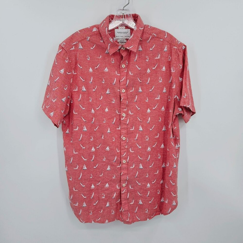 Denim & Flower Ricky Singh Shirt L Slim Fit Short Sleeve Button Up Red Sailboats